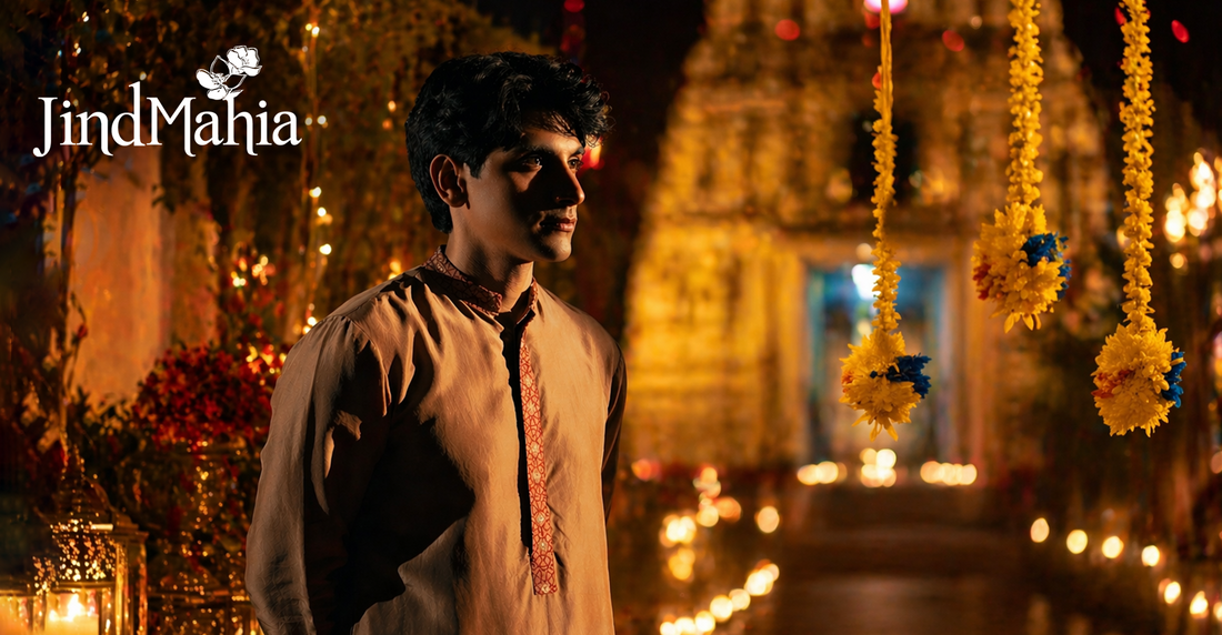 mens kurta set for wedding evening styling with stole