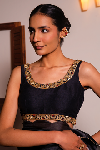 Black Silk Embroidered Blouse
