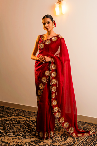 Red Silk Organza Saree