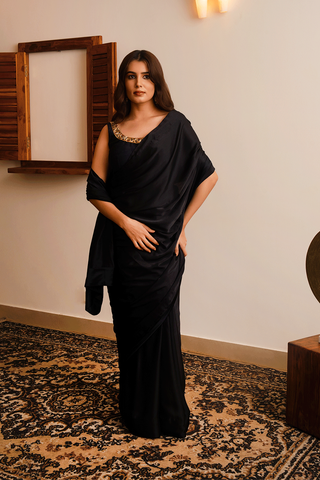 Rich Black Satin Saree