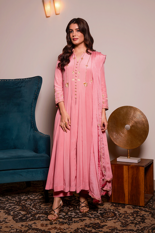 Pink Crepe Anarkali Kurta Set