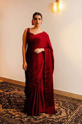 Red Satin Saree