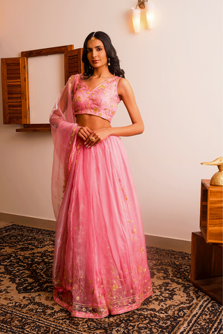 Pink Glass Tissue Lahenga Set