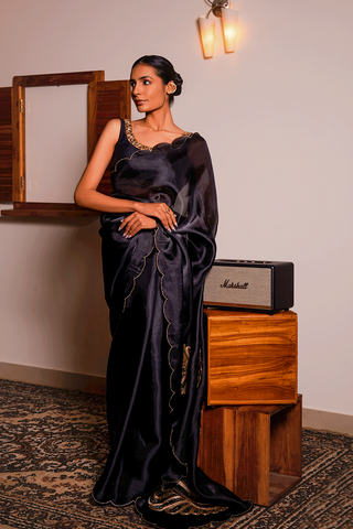 Black Glass Tissue Saree