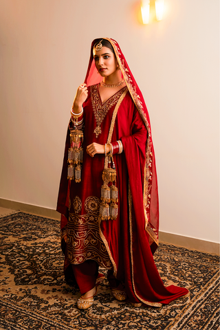 Red Raw Silk Kurta Set