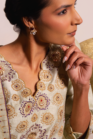 Green Raw Silk Kurta Set