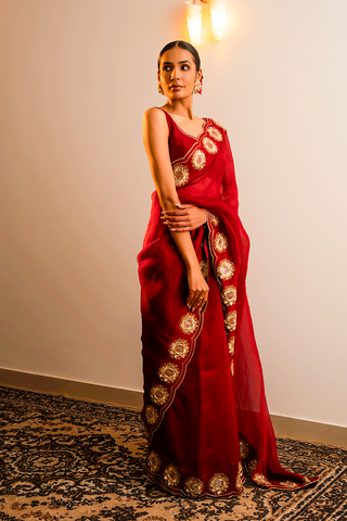 Red Silk Organza Saree