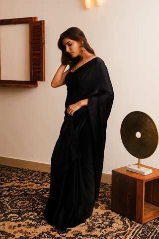 Rich Black Satin Saree
