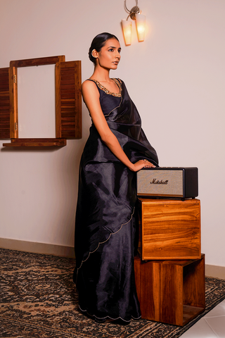 Black Glass Tissue Saree