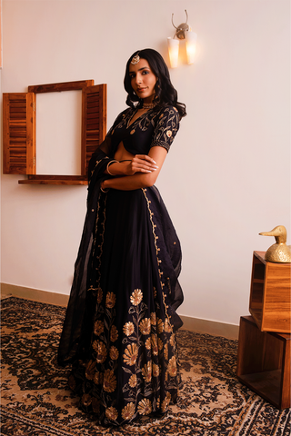 Black Silk Lehenga Set