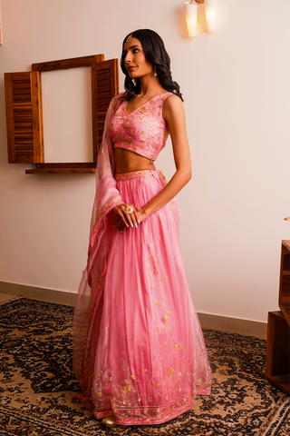Pink Glass Tissue Lahenga Set