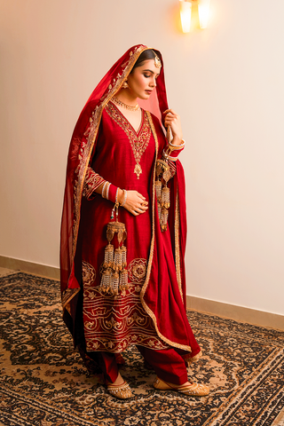 Red Raw Silk Kurta Set