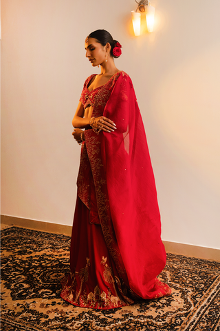Red Crepe Lahenga Set
