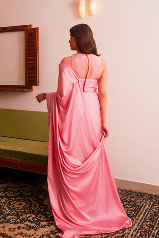 Pink Silk Satin Saree