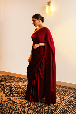 Red Satin Saree