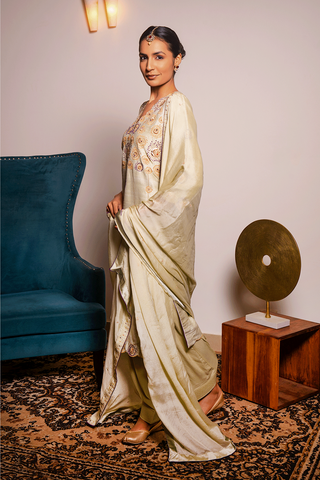 Green Raw Silk Kurta Set