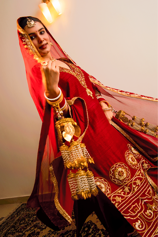 Red Raw Silk Kurta Set