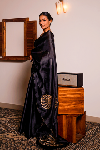 Black Glass Tissue Saree