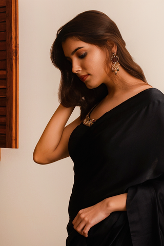 Rich Black Satin Saree