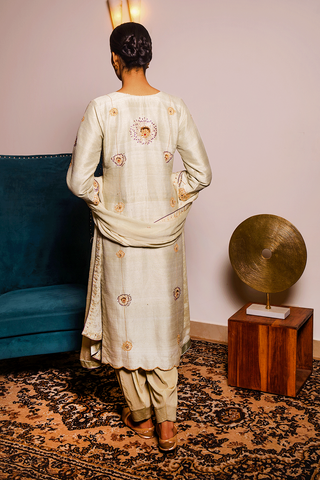 Green Raw Silk Kurta Set