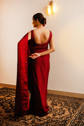 Red Satin Saree