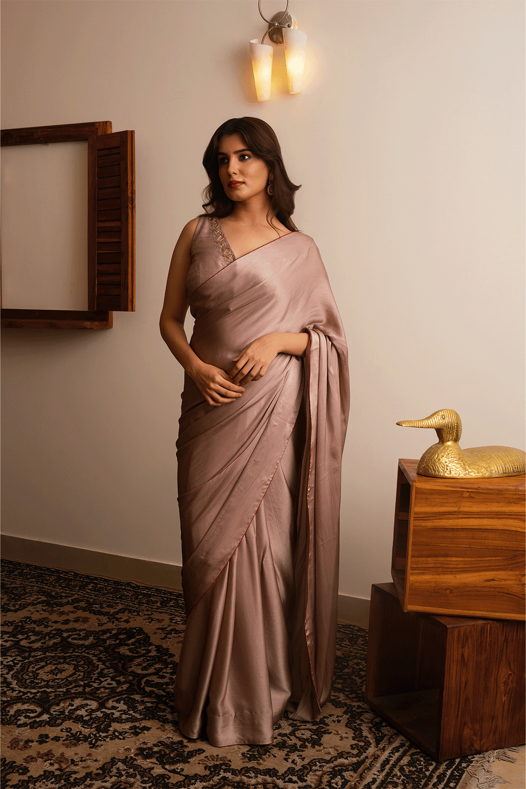 Taupe Satin Saree