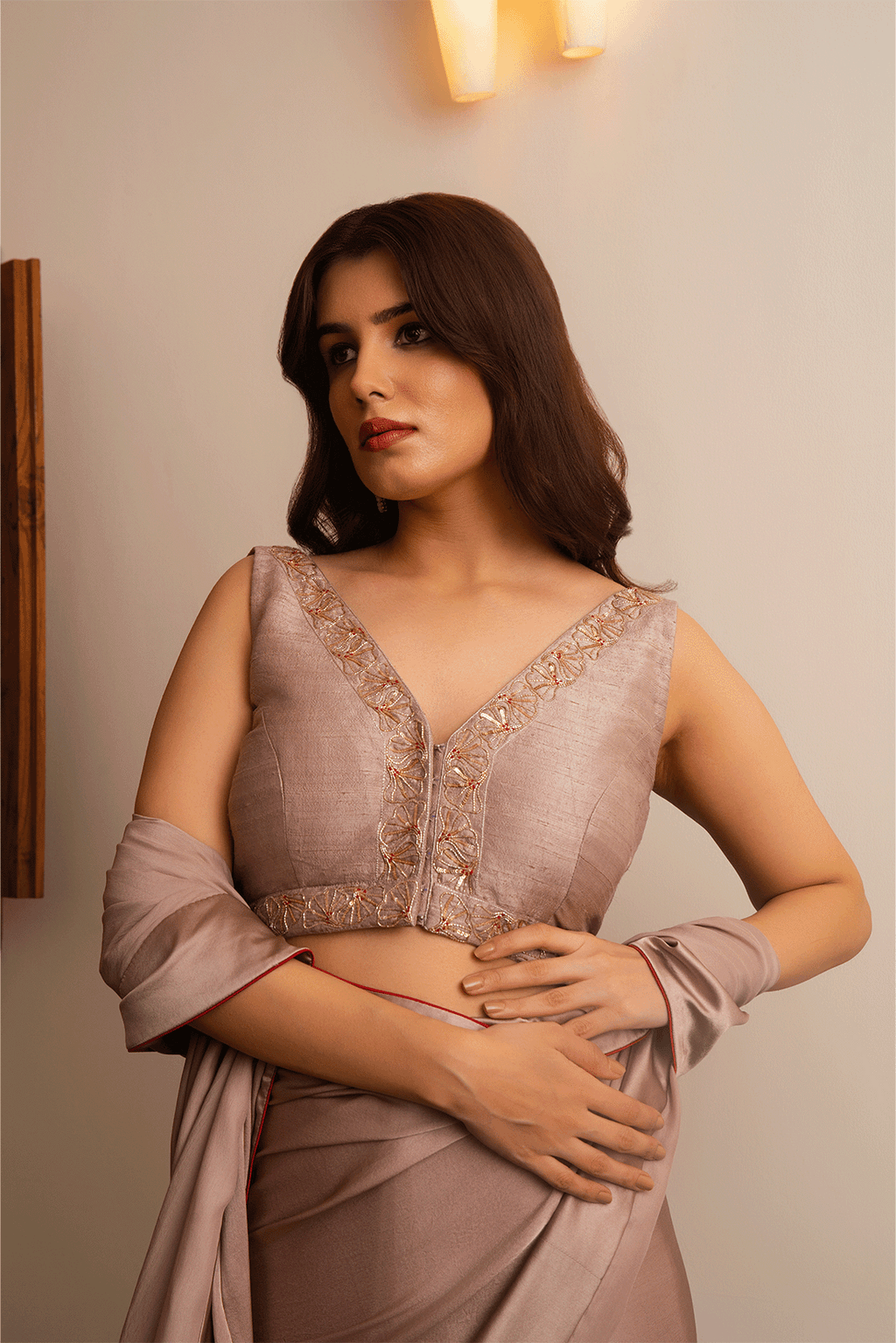Taupe Satin Saree