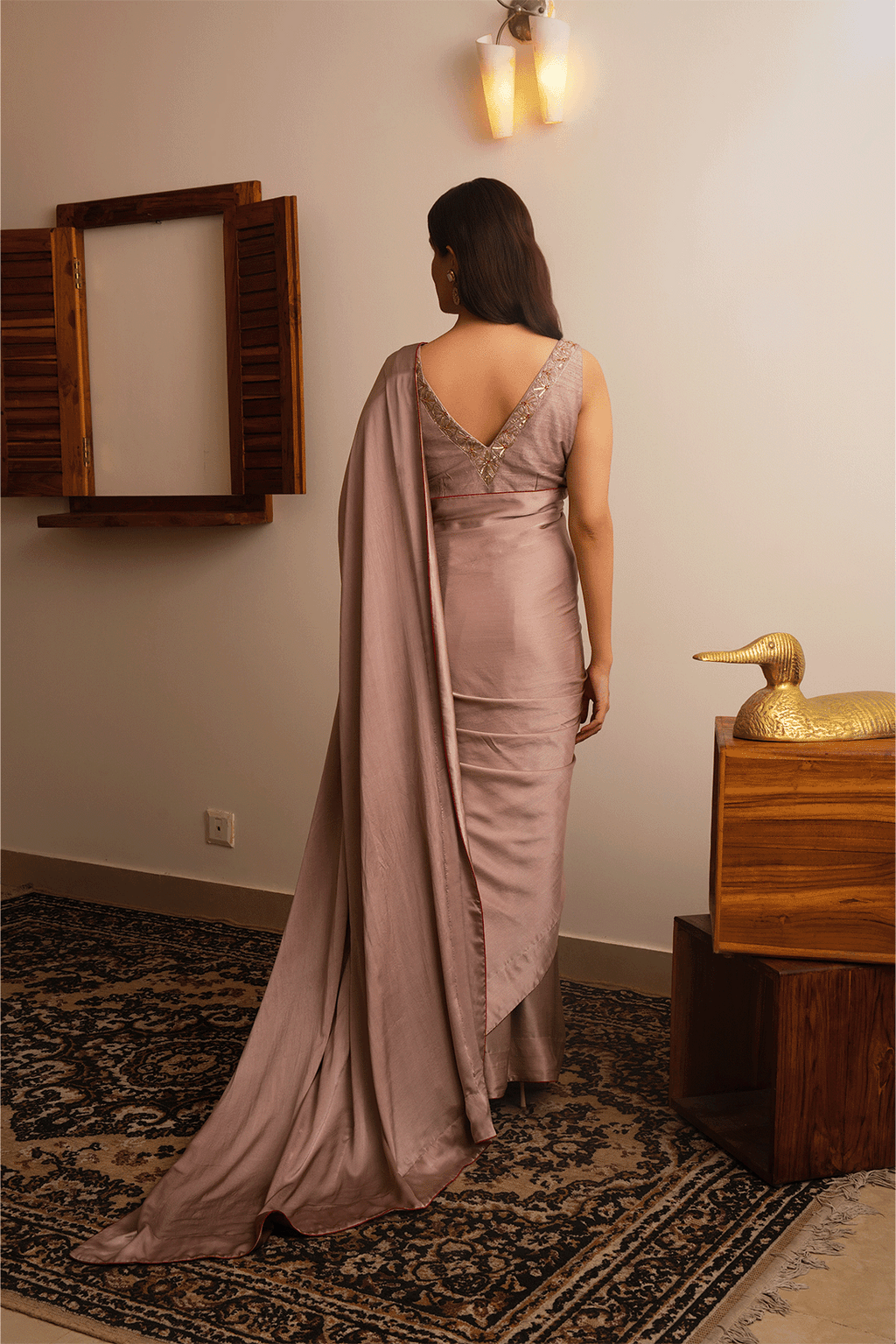 Taupe Satin Saree