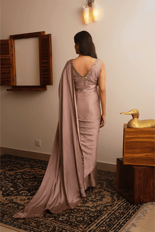 Beige Satin Saree