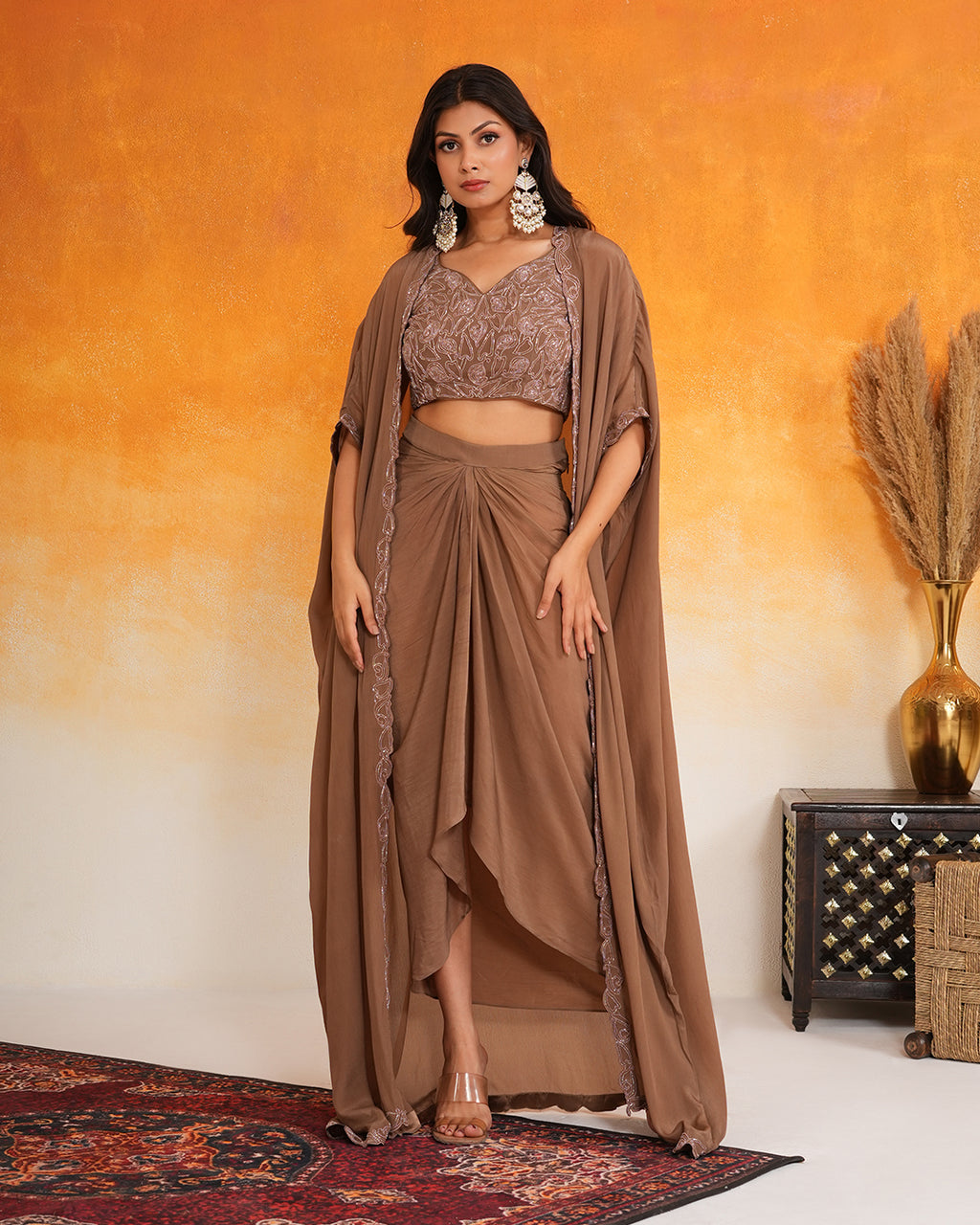 Bronze Bloom Dhoti Set